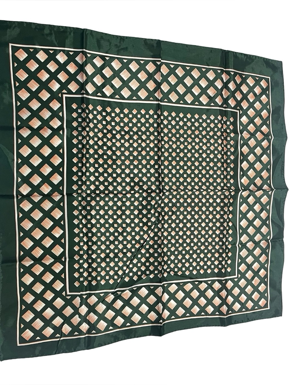 Vtg Green Geometric Lattice Acetate Square Scarf Sz 21”x21” Made Japan Bandana